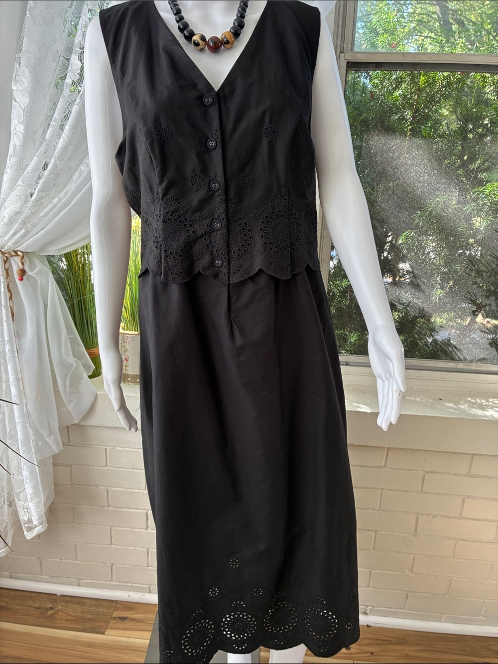 Rachel Zoe Black Eyelet Midi Dress with Buttoned Vest Set